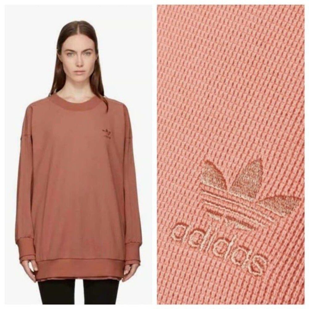 Adidas Originals Size M Thermal Sweatshirt With Pockets In Raw Peach Pink